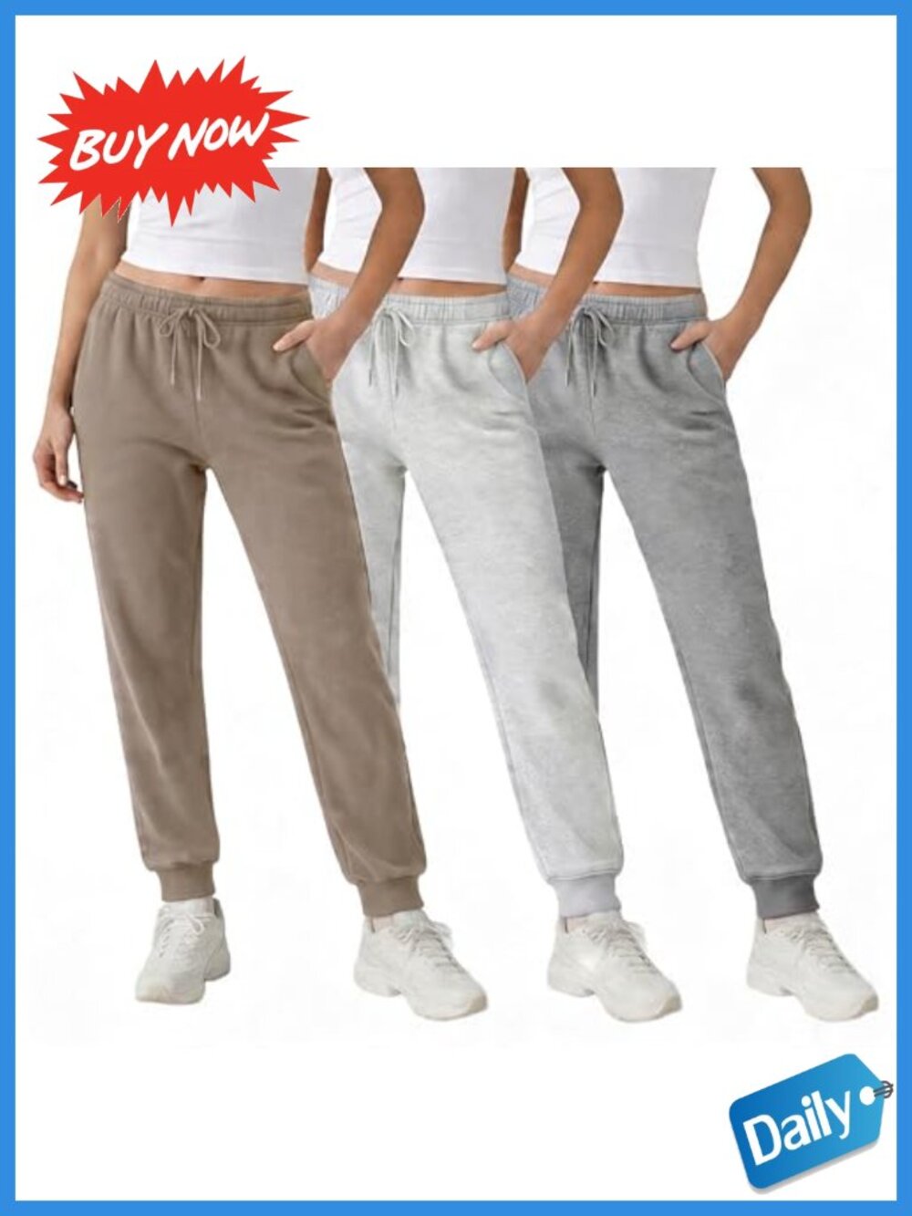 Fleece Joggers 3 Pack Slim Fit Tapered Ankle Sweatpants Deep Pockets